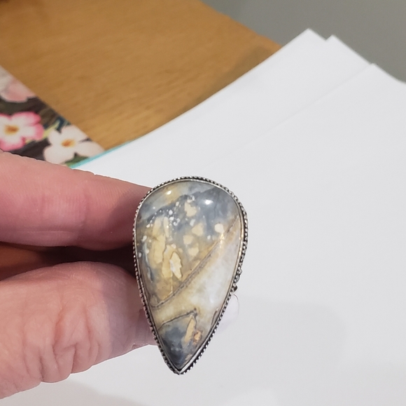Stunning Handmade Natural Maligano Jasper Gem 925 Vintage Goth Antique Ring - Picture 9 of 14